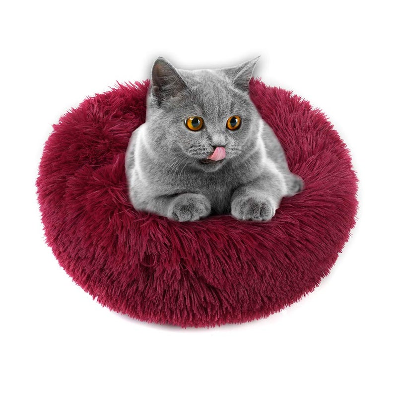 otoez Kitten Puppy Bed Extra Small XS Round Dog Cat Beds Anti Anxiety Plush Pet Calming Donut Bed with Non-Slip Waterproof Bottom, Washable (15.7", Dark Red) - Image 1